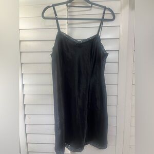 Valerie Stevens Black Satin Chemise with Lace Trim